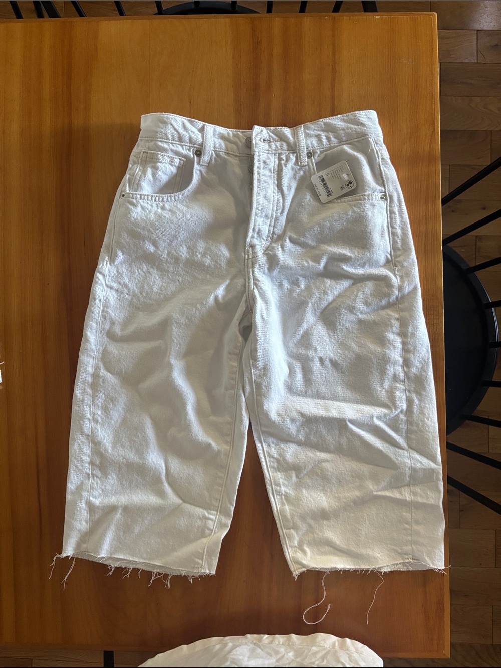 Long White Denim Cut-Off Bermuda Shorts